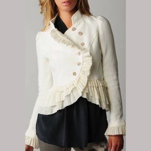 Free People Military Ruffle Jacket in Ivory Size 4